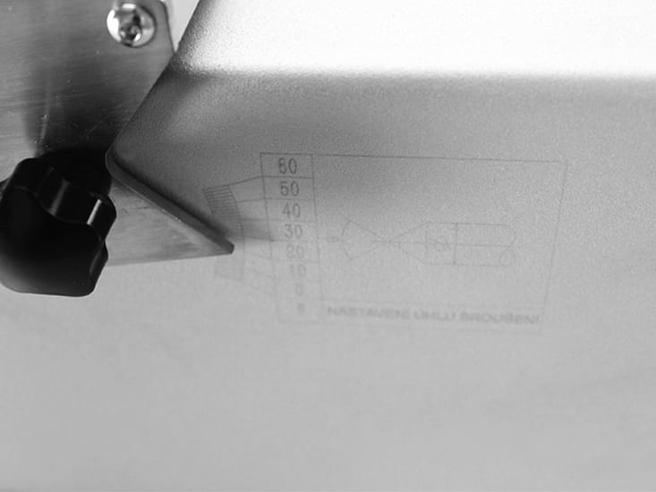 Bruska wolframových elektrod - detail nastavení úhlu broušení
